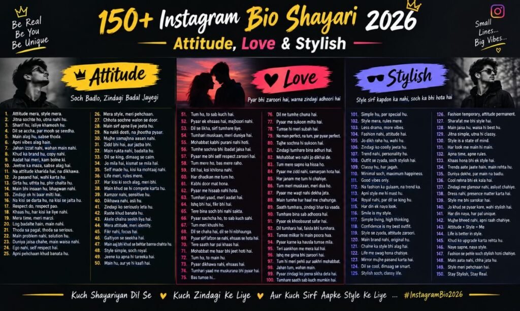 150+ Instagram Bio Shayari 2026 Attitude, Love & Stylish 